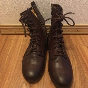 Dark Brown Lace-Up Boots w/ Side Zipper